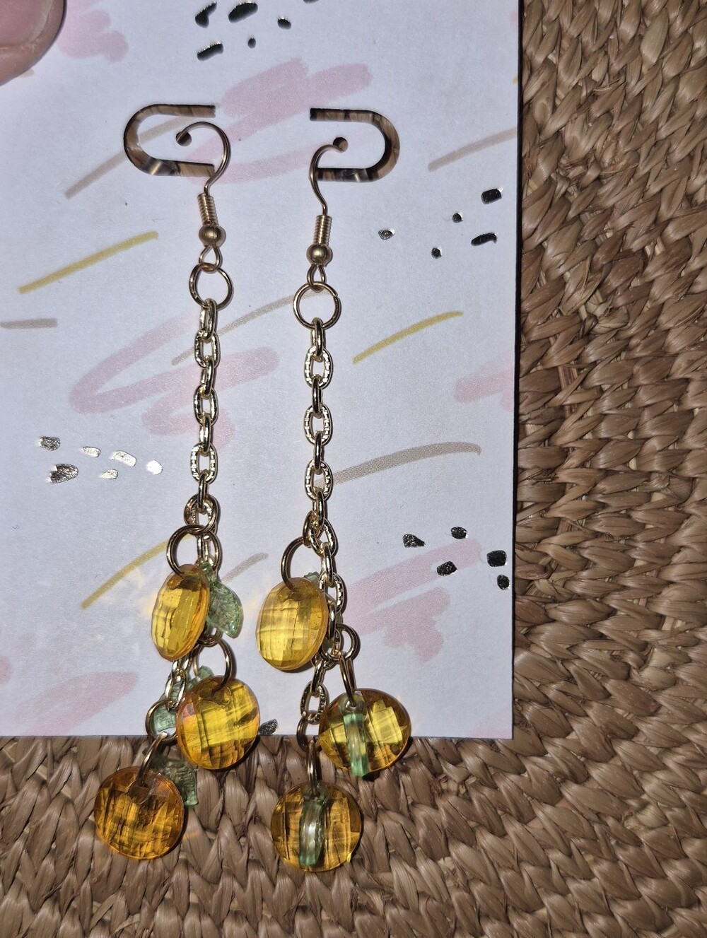 Gold Chain Drop Earrings with Yellow Glass Beads